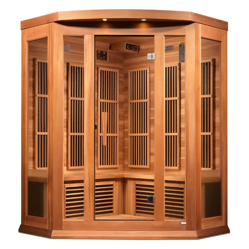 Maxxus 3-Person Corner Near Zero EMF Under 2MG FAR Infrared Sauna Red Cedar