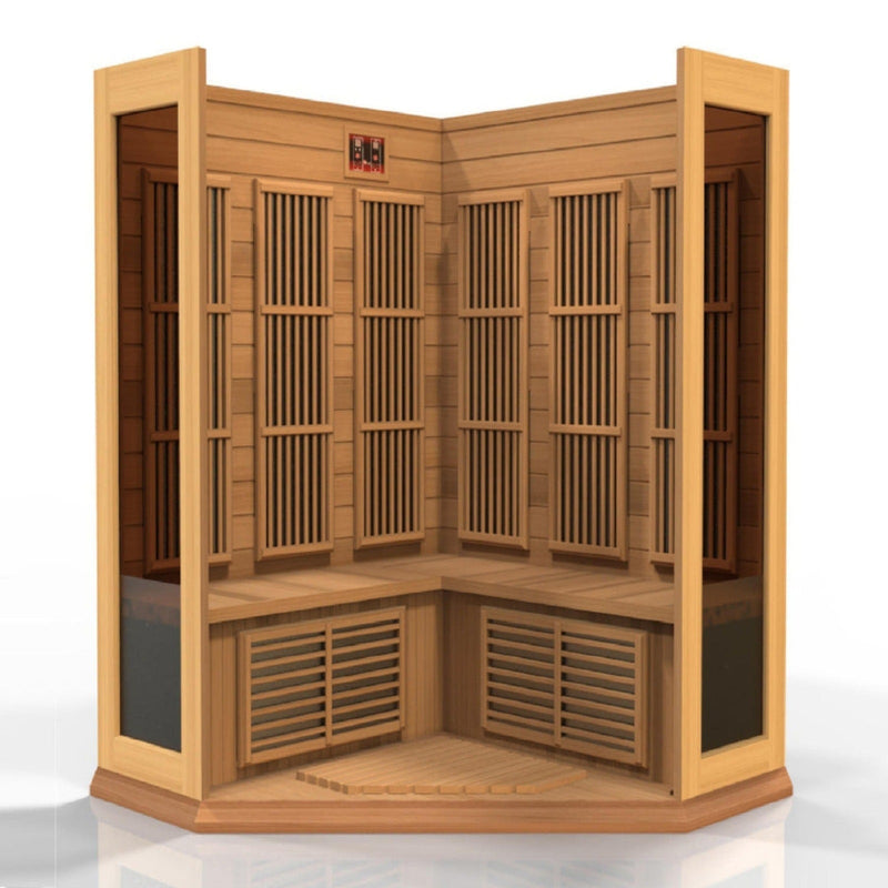 Maxxus 3-Person Corner Near Zero EMF Under 2MG FAR Infrared Sauna Red Cedar