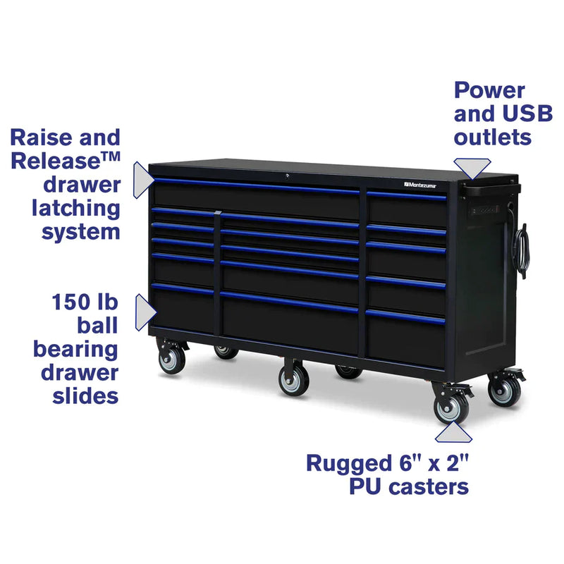 Montezuma 72" x 20" 16-Drawer Tool Cabinet BKM722016TC - Backyard Provider