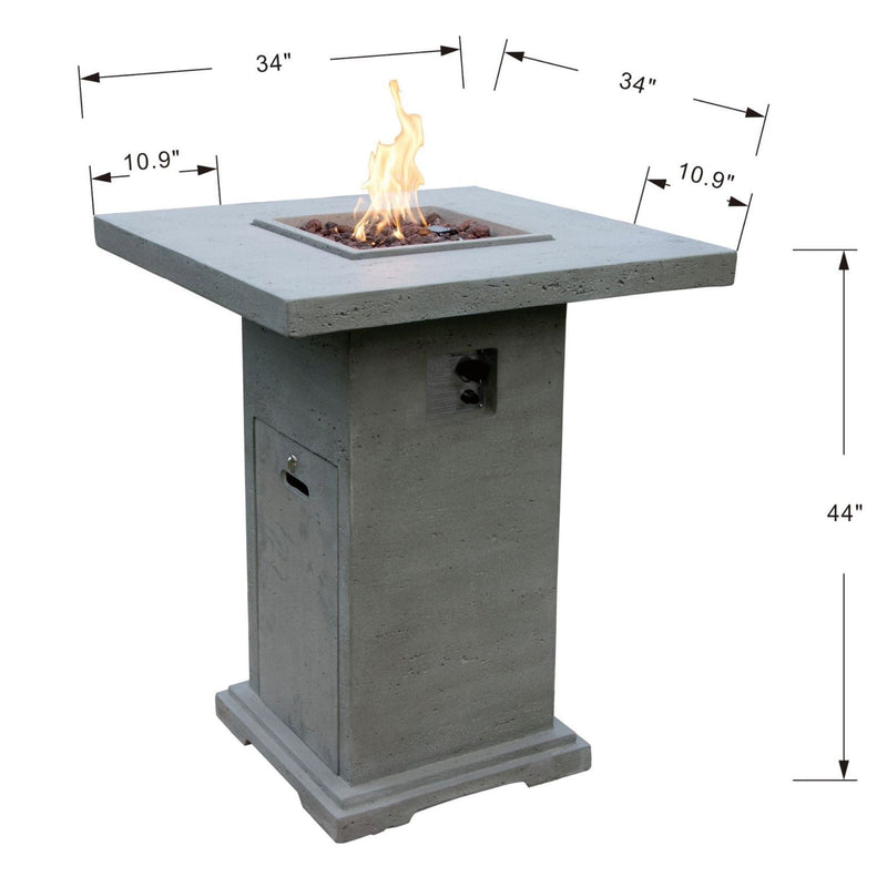 Elementi Montreal 34 in. x 34 in. Square Concrete Liquid Propane Fire Pit OFG221