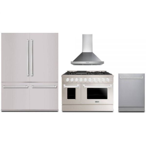 Hallman 4-Pc Kitchen Package w/ 48" Pro Range, 60" Free-Standing Refrigerator, 24" Dishwasher and 48" Hood Bold Stainless Steel