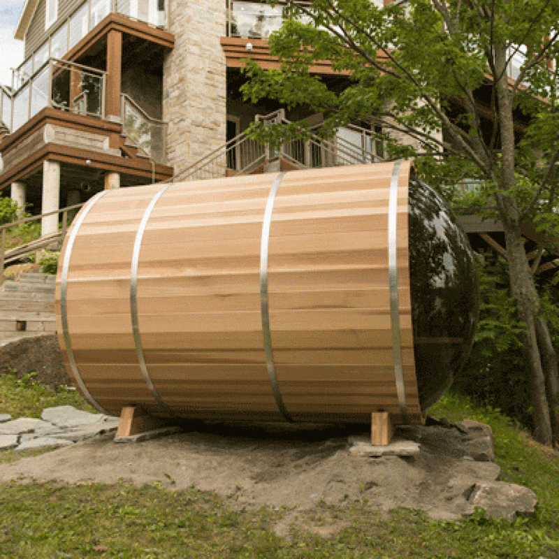 Dundalk Leisurecraft - 7x6 up to 4 people Panoramic View Cedar Barrel Saunas - Changeroom, No Porch