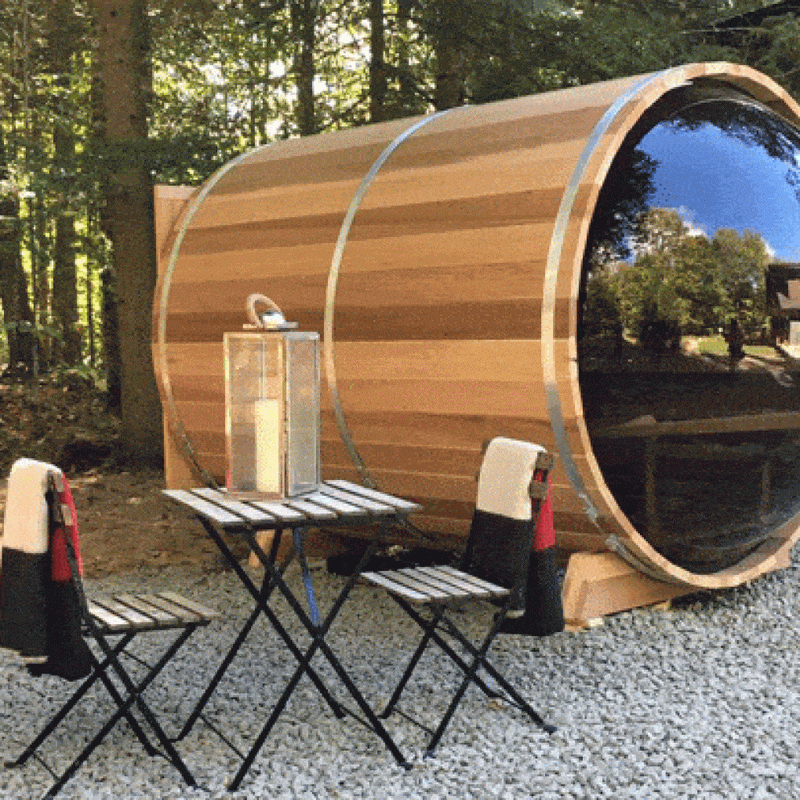 Dundalk Leisurecraft - 7x6 up to 4 people Panoramic View Cedar Barrel Saunas - Changeroom, No Porch