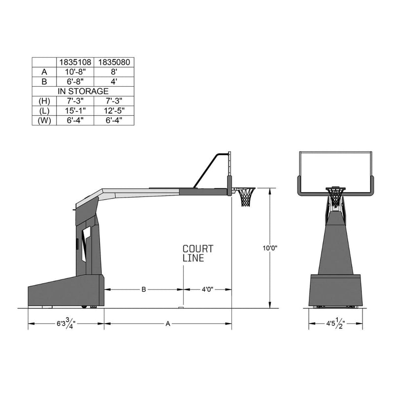 Porter 1835 Competition Motorized Portable Basketball Hoop w/ 10'8" Boom 1835108M