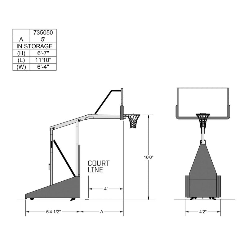 Porter 735 Competition Portable Basketball Hoop w/ 5' Boom 735050C