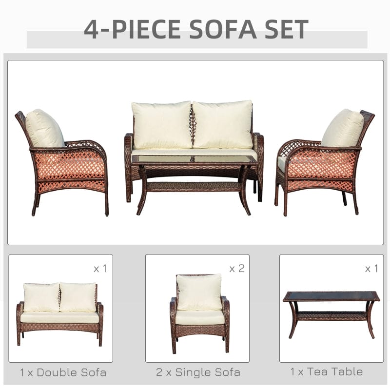 Outsunny 4-Piece Outdoor Wicker Sofa Set, Outdoor PE Rattan Conversation Furniture - 860-159CW