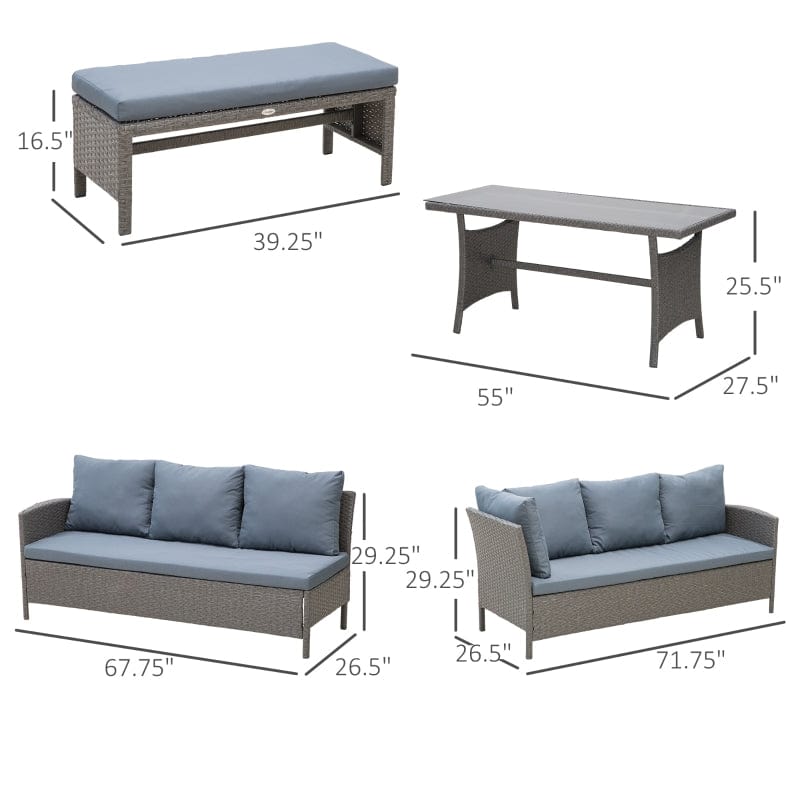 Outsunny 4 Pieces Patio Wicker Dining Sets, Outdoor PE Rattan Sectional Conversation Set - 860-109