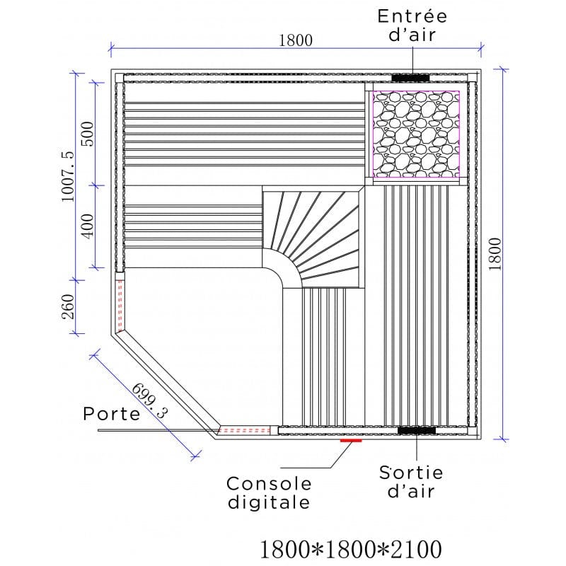 Sauna Hammam BOREAL® EVASION CLUB 180C CORNER SAUNA - 4 TO 6 PLACES - 180*180*210 - PREORDER JULY2023