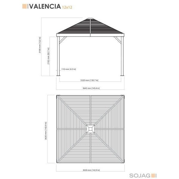 Sojag™ 12 x 12 ft. Valencia Wood Finish Gazebo with Mosquito Netting