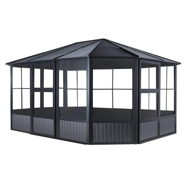 Sojag™ Charleston Solarium 4-Season Sunroom Kit / Patio Gazebo - Dark Gray with Steel Roof