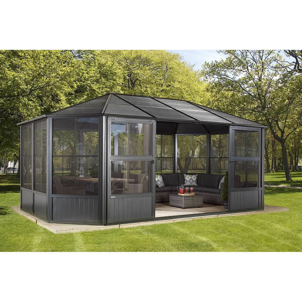 Sojag™ Charleston Solarium 4-Season Sunroom Kit / Patio Gazebo - Dark Gray with Steel Roof