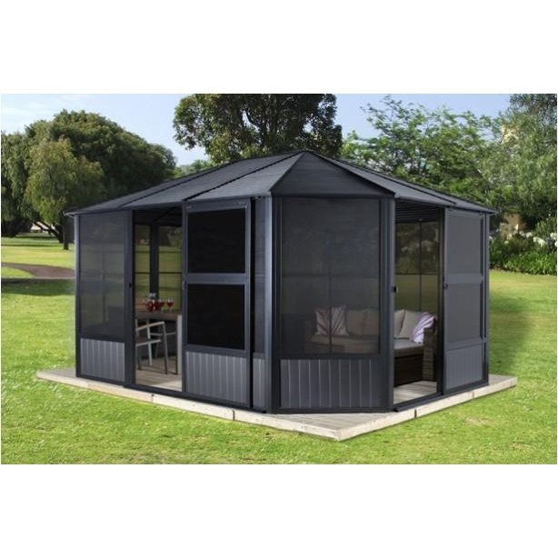 Sojag™ Charleston Solarium 4-Season Sunroom Kit / Patio Gazebo - Dark Gray with Steel Roof