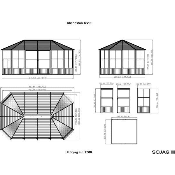 Sojag™ Charleston Solarium 4-Season Sunroom Kit / Patio Gazebo - Dark Gray with Steel Roof