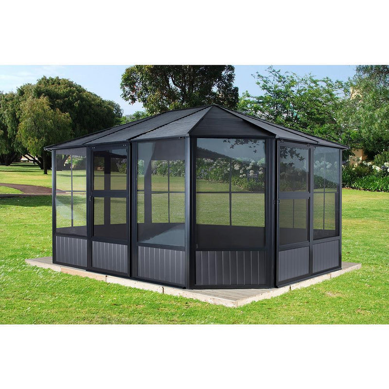 Sojag™ Charleston Solarium 4-Season Sunroom Kit / Patio Gazebo - Dark Gray with Steel Roof