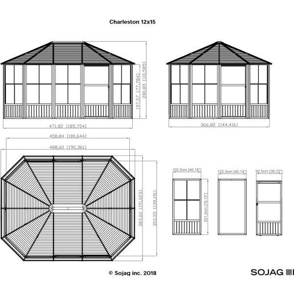 Sojag™ Charleston Solarium 4-Season Sunroom Kit / Patio Gazebo - Dark Gray with Steel Roof