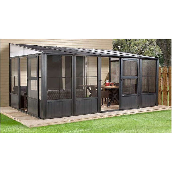 Sojag™ Charleston Wall Sol Sunroom Patio Enclosure Kit Dark Gray with Steel Roof