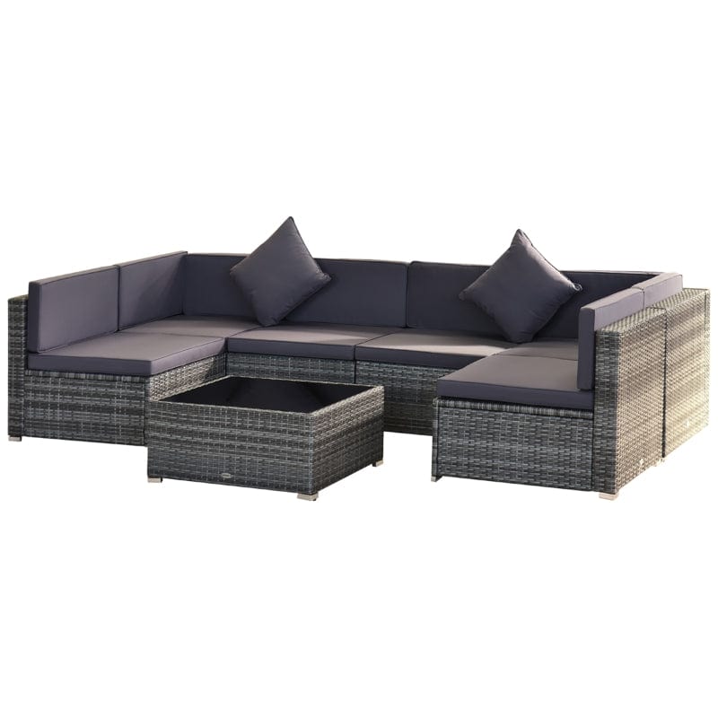 Outsunny 7 Piece Outdoor Patio Furniture, Modern Rattan Wicker Modular Sectional Patio Set - 860-020V01GY