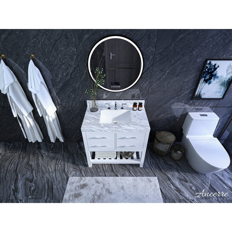 Ancerre Elizabeth Bathroom Vanity with Sink and Carrara White Marble Top Cabinet Set - VTS-ELIZABETH-36-W-CW - Backyard Provider