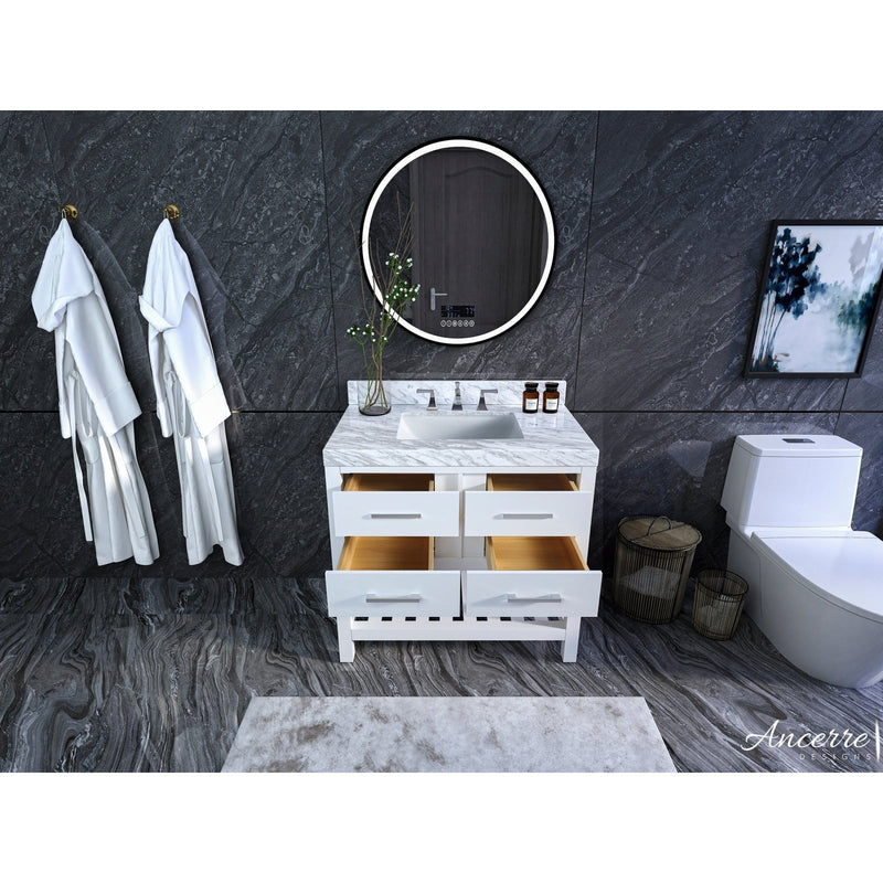 Ancerre Elizabeth Bathroom Vanity with Sink and Carrara White Marble Top Cabinet Set - VTS-ELIZABETH-36-W-CW - Backyard Provider