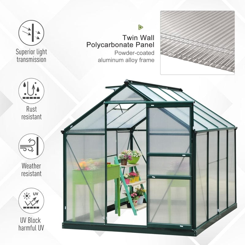 Outsunny 6' x 8' x 7' Polycarbonate Portable Walk-In Garden Greenhouse - 845-059