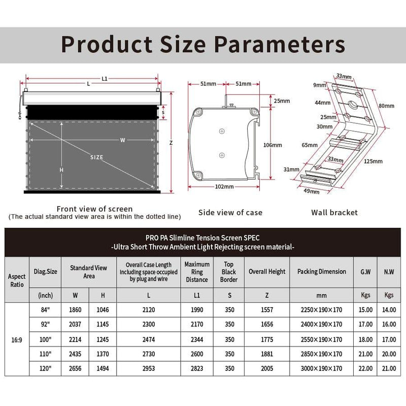 VIVIDSTORM PRO PA Slimline Motorized Tension UST ALR Projector Screen