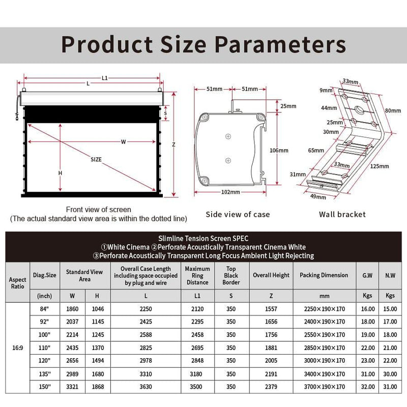 VIVIDSTORM White Cinema Perforated Slimline Motorized Tension Projector Screen