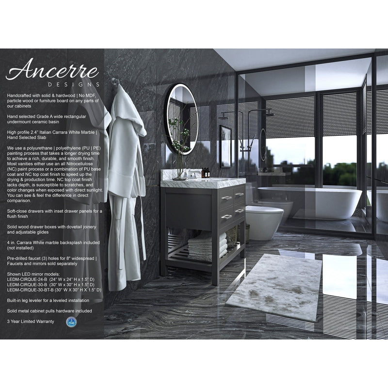 Ancerre Elizabeth Bathroom Vanity with Sink and Carrara White Marble Top Cabinet Set - VTS-ELIZABETH-36-W-CW - Backyard Provider