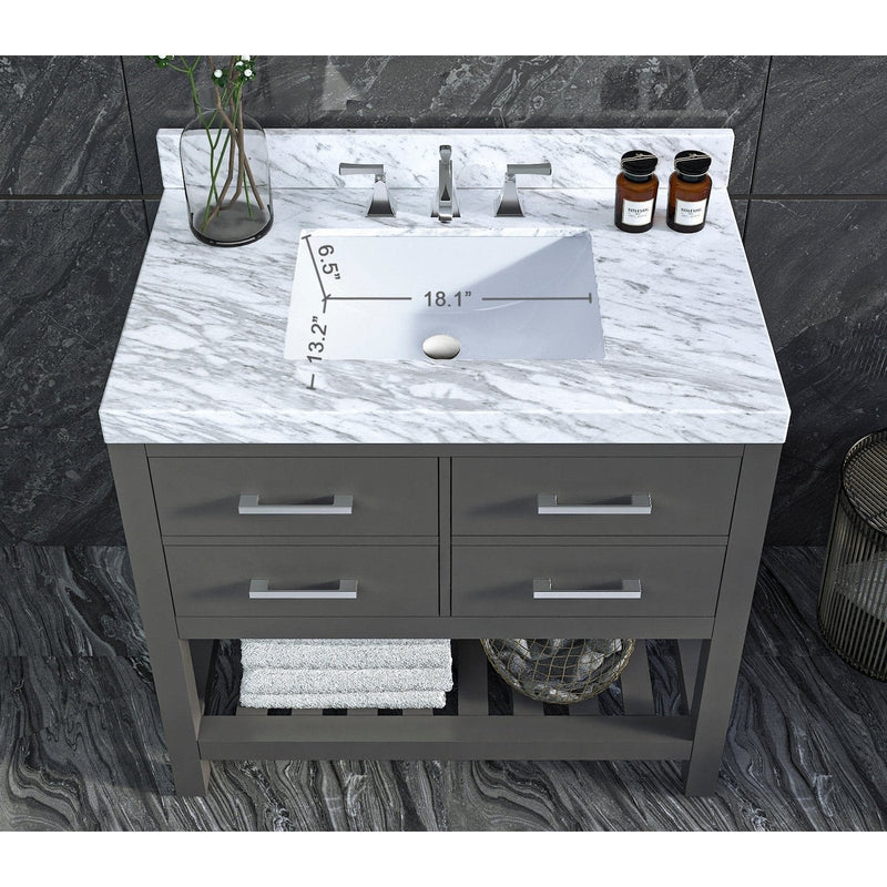 Ancerre Elizabeth Bathroom Vanity with Sink and Carrara White Marble Top Cabinet Set - VTS-ELIZABETH-36-W-CW - Backyard Provider