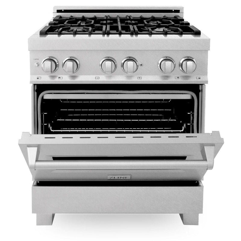 ZLINE Kitchen and Bath 30 in. Professional Gas Burner/Electric Oven in DuraSnow® Stainless, RAS-SN-30