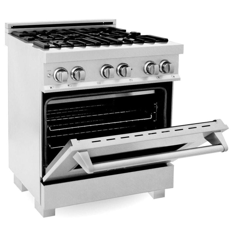 ZLINE Kitchen and Bath 30 in. Professional Gas Burner/Electric Oven in DuraSnow® Stainless, RAS-SN-30