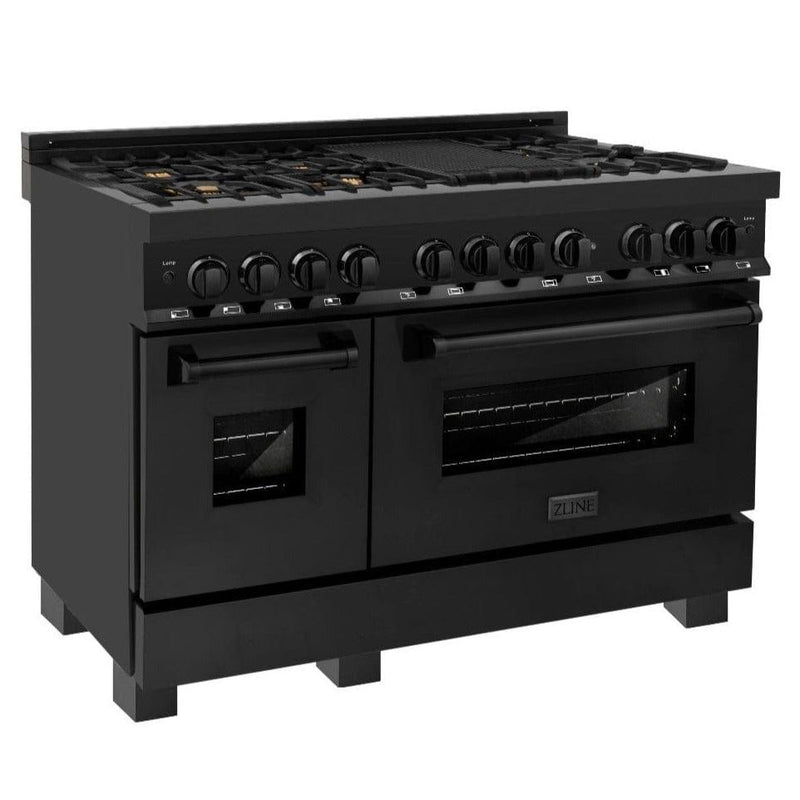 ZLINE 48 in. Professional Gas Burner, Electric Oven Range in Black Stainless with Brass Burners, RAB-BR-48