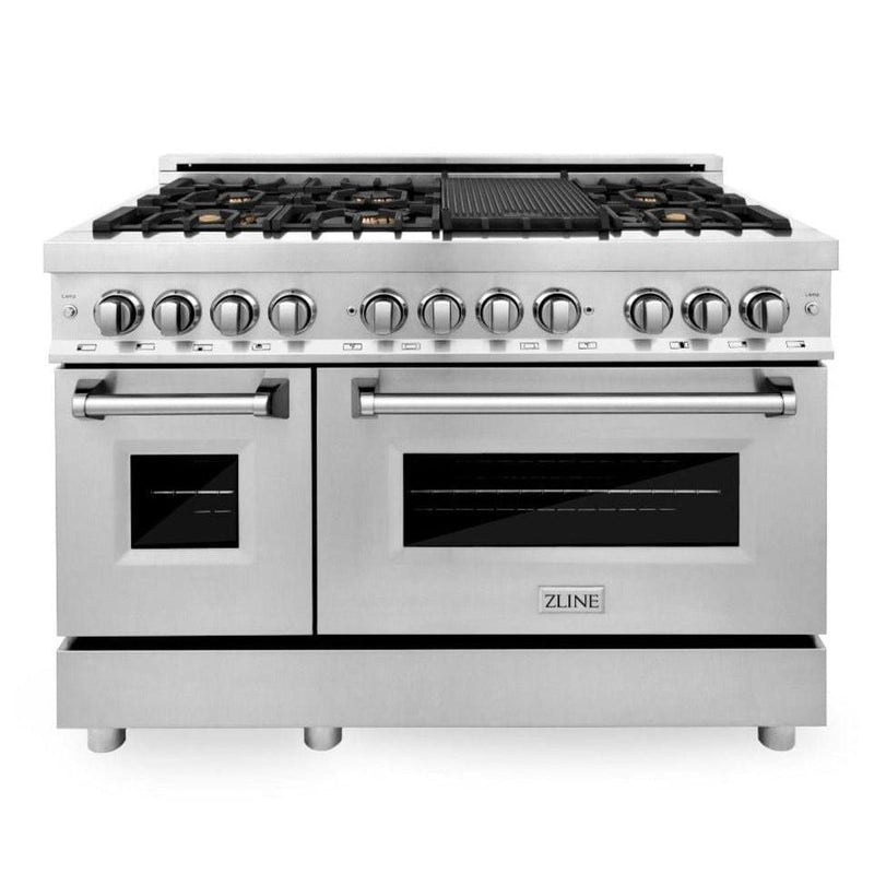 ZLINE 48 in. Professional Gas Burner, Electric Oven Range in Stainless Steel with Brass Burners, RA-BR-48