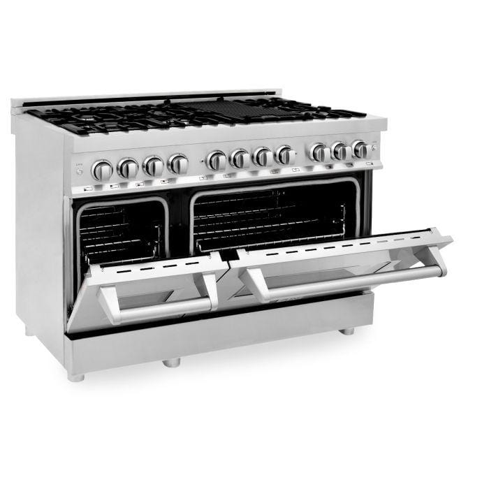 ZLINE Appliance Package - 48 In. Dual Fuel Range, Range Hood, Microwave Drawer, 3 Rack Dishwasher, 4KP-RARH48-MWDWV