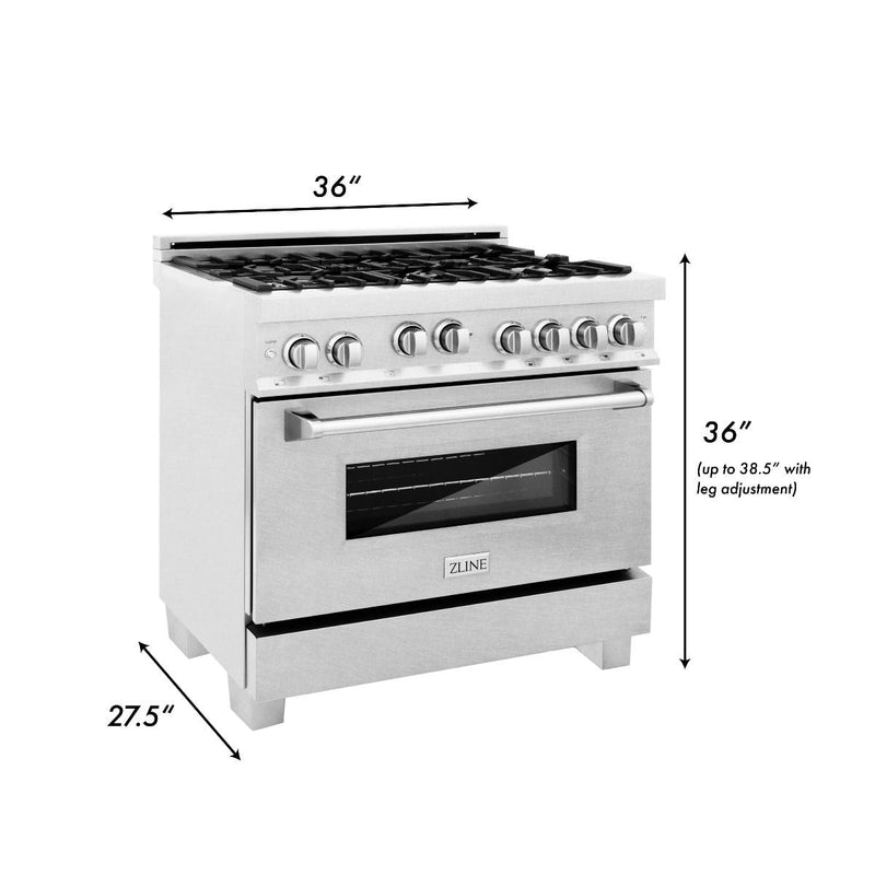 ZLINE 36 in. Professional Gas Burner/Gas Oven in DuraSnow® Stainless, RGS-SN-36