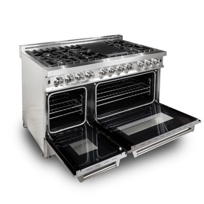 ZLINE 48 in. Professional Gas Burner/Electric Oven Stainless Steel 6.0 cu.ft. 7 Range - DuraSnow® Finish Door, RA-SN-48