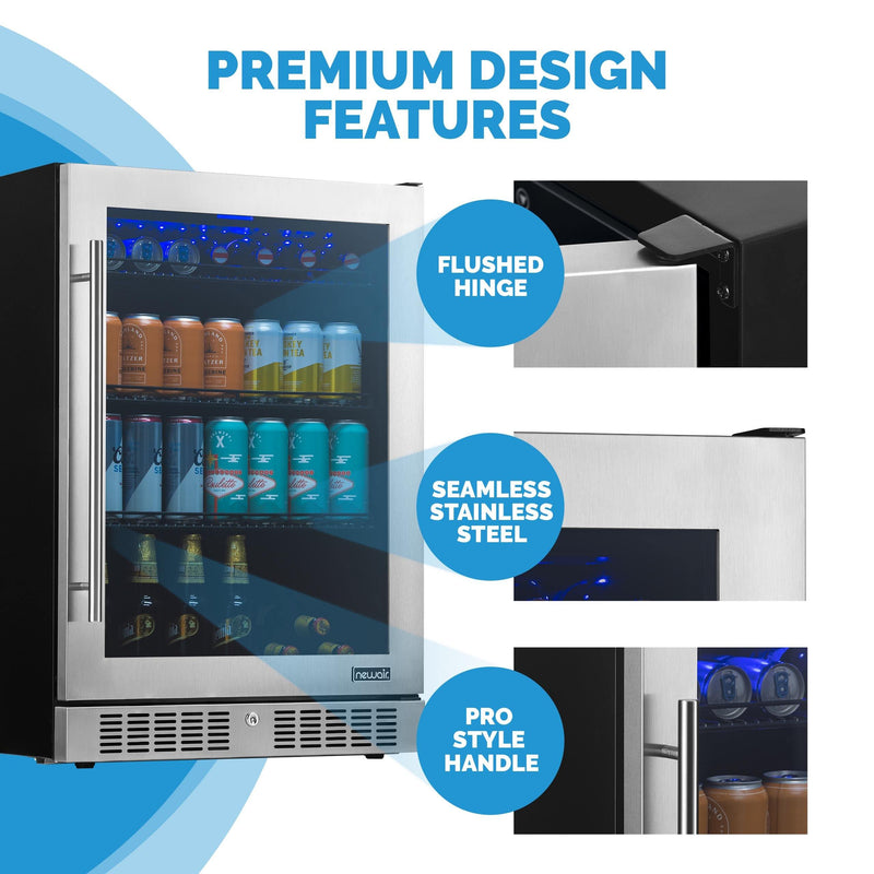 Newair - 24” 224-Can Built-in Premium Beverage Center w/ Color Changing LED Lights NBC224SS00