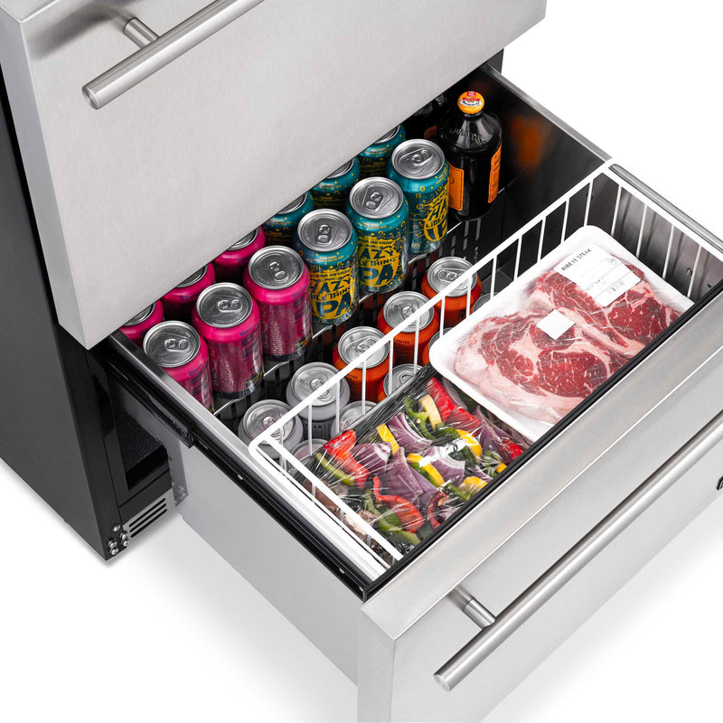 Newair - 24” 20-Bottle/80 Can Dual-Zone Built-in/Freestanding Outdoor Dual Drawer Wine & Beverage Center NOF100SS00