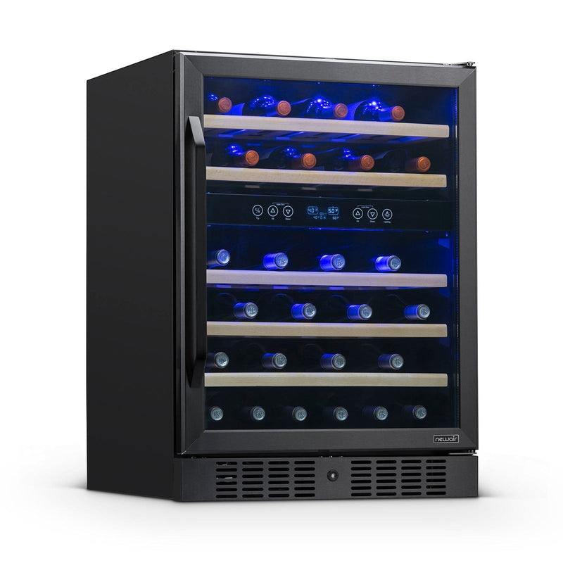 Newair - 24” 46-Bottle Dual-Zone Built-in/Freestanding Black Stainless Steel Wine Fridge NWC046BS00