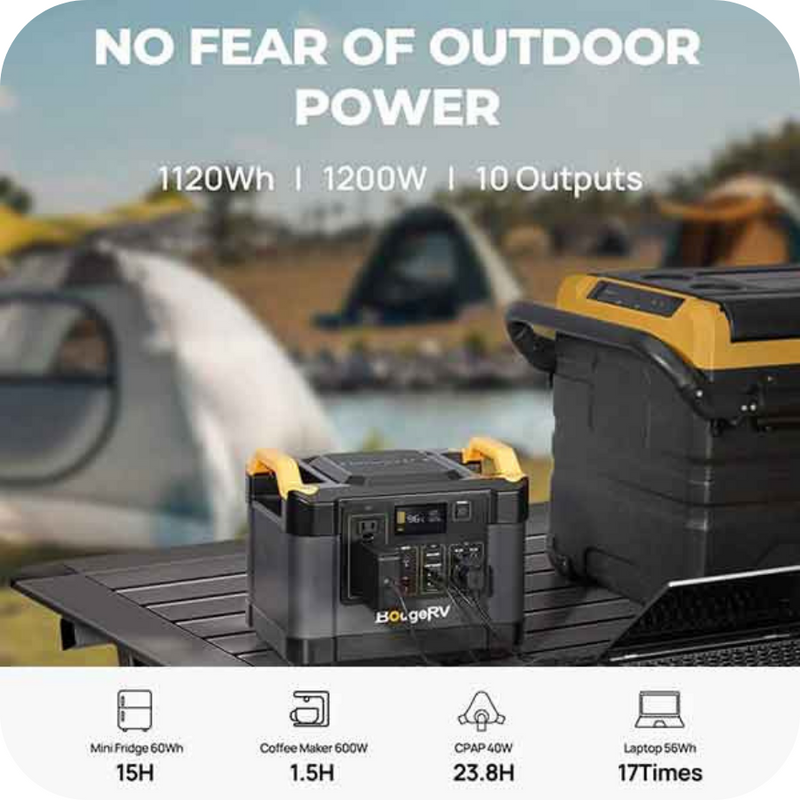 BougeRV FORT 1000 1,120Wh / 1,200W LiFePO4 Portable Power Station / Generator Bundle | ISE120N - Backyard Provider