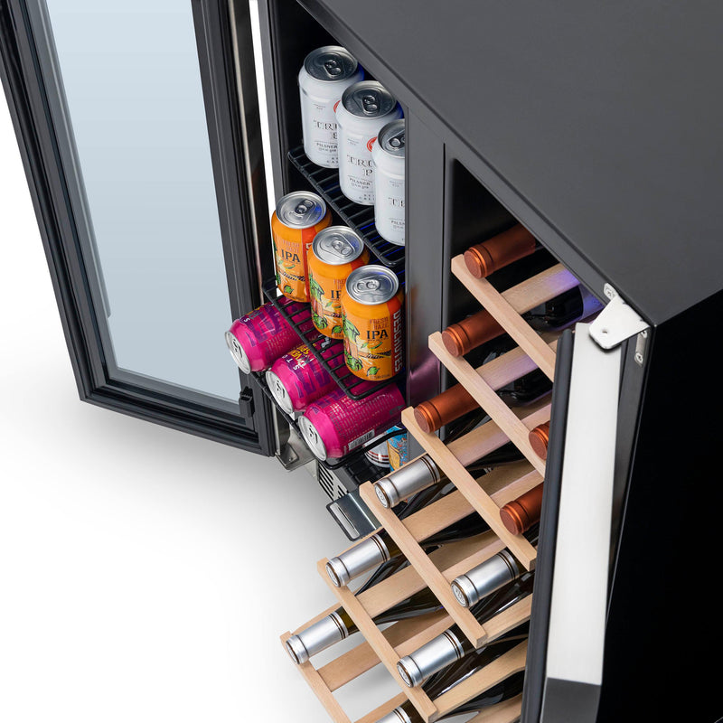 Newair - 24” 20-Bottle/60 Can Dual-Zone French Door Wine & Beverage Center NWB080SS00 w/ Beech Wood Shelves