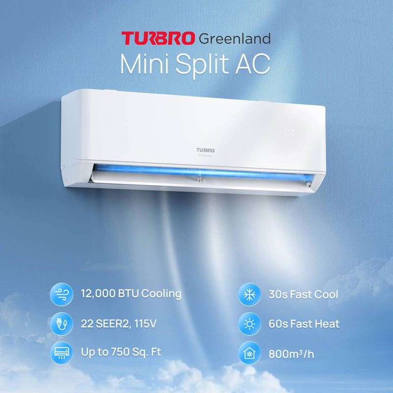 Turbro 12,000 BTU WiFi Ductless Mini Split AC with Heat Pump - Backyard Provider