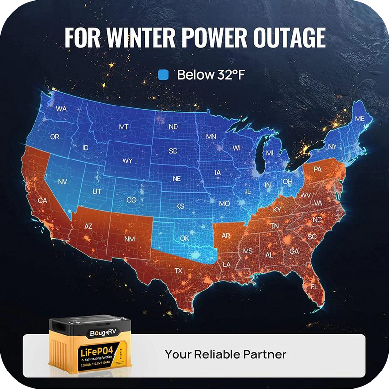 BougeRV 12V 1,280Wh/100Ah Self-Heating LiFePO4 Battery | ISE144 - Backyard Provider