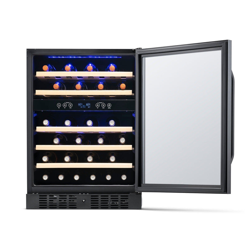 Newair - 24” 46-Bottle Dual-Zone Built-in/Freestanding Black Stainless Steel Wine Fridge NWC046BS00