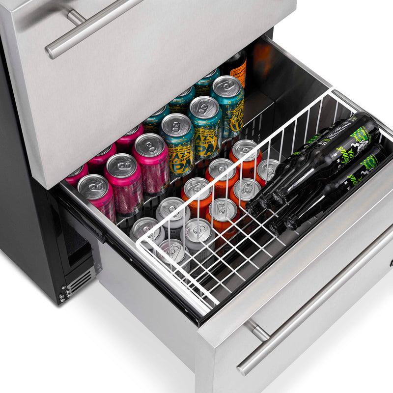 Newair - 24” 20-Bottle/80 Can Dual-Zone Built-in/Freestanding Outdoor Dual Drawer Wine & Beverage Center NOF100SS00