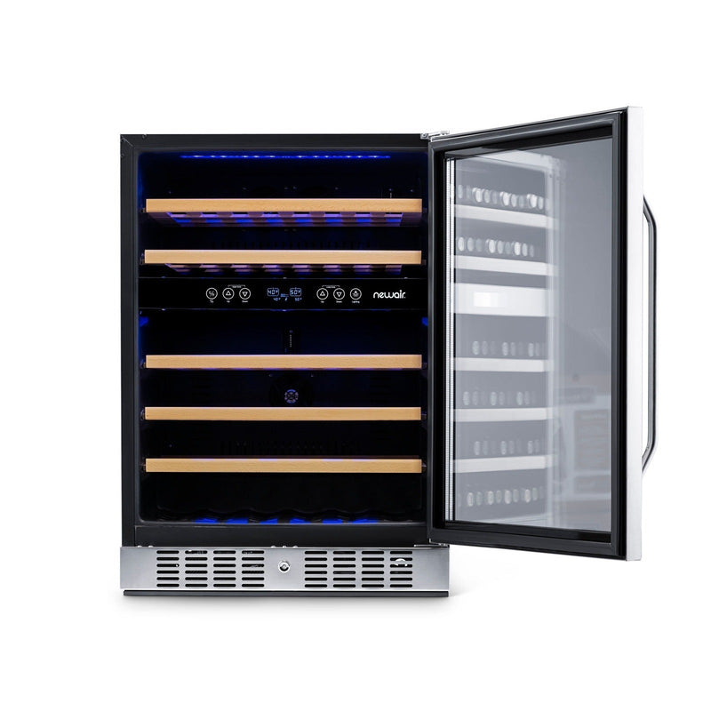 Newair - 24” 46-Bottle Dual-Zone Built-in/Freestanding Wine Cooler AWR-460DB - Stainless Steel w/ Beech Wood Shelves