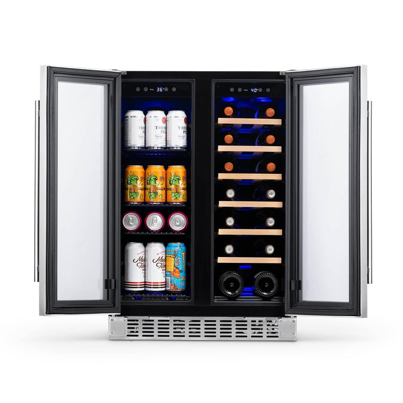 Newair - 24” 20-Bottle/60 Can Dual-Zone French Door Wine & Beverage Center NWB080SS00 w/ Beech Wood Shelves