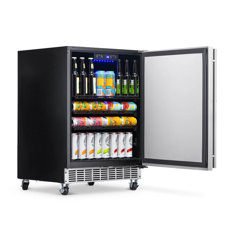 Newair - 24” 160-Can Built-in/Portable Weatherproof Outdoor Beverage Fridge NOF160SS00 - Stainless Steel w/ Auto-Closing Door & Easy Glide Casters