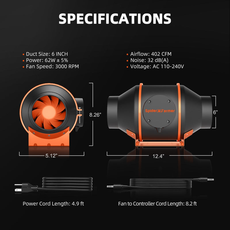 Spider Farmer® 4’x4’x6.5′ Complete Grow Tent Kit丨SF4000 Full Spectrum LED Grow Light丨6” Clip Fan丨6” Ventilation System with Speed Controller