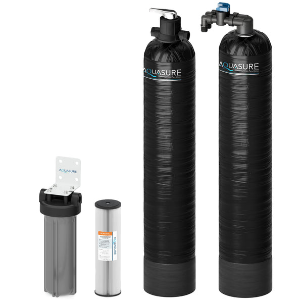 Serene Series | 15 GPM Salt-Free Conditioning Bundle with Fortitude Pro Whole House Water Treatment System & Pleated Sediment Pre-Filter