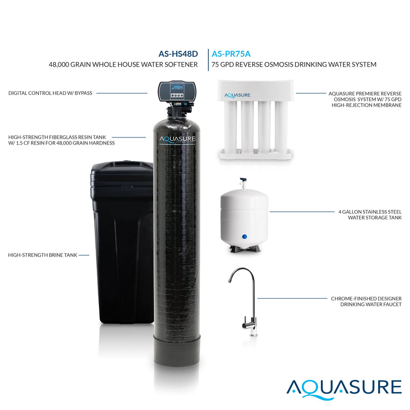 Harmony Series | 48,000 Grains Whole House Water Softener & 75 GPD Reverse Osmosis System Bundle